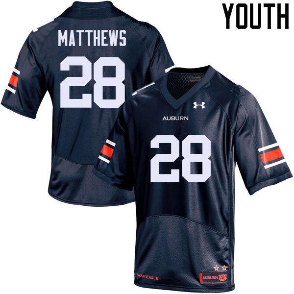 Auburn Tigers Youth Tray Matthews #28 Navy Under Armour Stitched College NCAA Authentic Football Jersey UEU2574BF